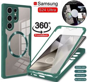 เคสโทรศัพท์สองด้าน Magsafe 360องศาสำหรับ Samsung Galaxy S25 S24 Ultra 5G S23 Plus S22 S21 FE A17 A07 A16 A06 4G เคสฝาปิดมีที่ป้องกันจอภาพแม่เหล็กชาร์จไร้สายป้องกันเต็มรูปแบบ