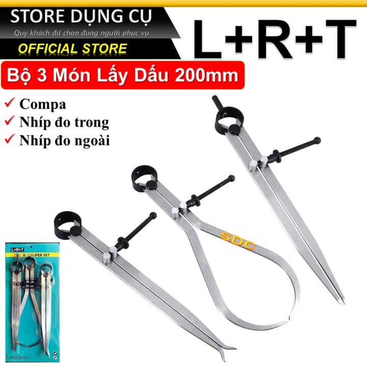 Bộ 3 compa lấy dấu cơ khí 200mm L+R+T, Compa nhíp đo trong, nhíp đo ...