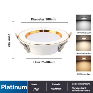 Ultra Thin LED Ceiling Light Pin Light Panel Lights 3 Colors 3500K/4000K/6500K Selectable 7W LED Recessed Downlight for Living room Bedroom Bathroom Office