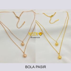 Kalung 2 Layer Titanium Gold Bola Koin Korean Style