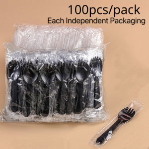 100pcs Disposable  Fork Spoon Dessert Spoon Individually Packed Utensils Fruit Fork Cake Spoon