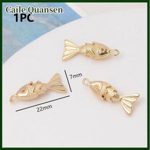 Caile จี้โลหะรูปปลาสไตล์จีนประดับเพทายสีแดงสำหรับทำสร้อยคอด้วยตัวเองต่างหูเครื่องประดับทำเครื่องประดับ