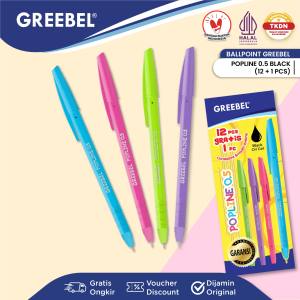 GREEBEL Pulpen Ballpen Pena | POPLINE 0.5 BLACK | Pulpen Greebel Pena Bolpen Bolpoin