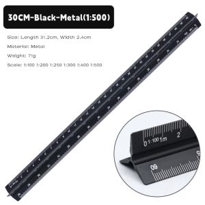 PLLEWY Metal/Plastic Triangular Scale Drafting Measure Tool 1:20-1:500 Metric Scale Ruler Accurate 10/15/30cm Straight Ruler Engineer