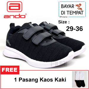 FIURI - Ando - SAGA VELCRO 29-36 HITAM PUTIH - Sepatu Kets Wanita-Sepatu Sneakers Wanita-Sepatu Olahraga Sport Wanita-Sepatu Casual-Sepatu Jogging Lari Fitness Gym Senam Wanita-Sepatu Anak Perempuan Cewek-Sepatu Sekolah Bertali SD SMP SMA