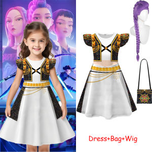 K‑Pop Demon Hunters Costume For Kids Girl Rumi Fantasy Stage Performance Dress Halloween Carnival Cosplay Dress Wig Set