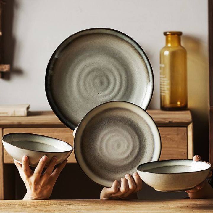 KD Swirl Contrast Rim Rustic Stoneware Ceramic Dinner Plate Salad Plate  Pasta Bowl KP781 Lazada PH