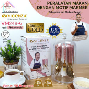 VICENZA 26pcs Sendok set garpu stainless gold motif marble + rak tutup / cutlery set VM-248-G