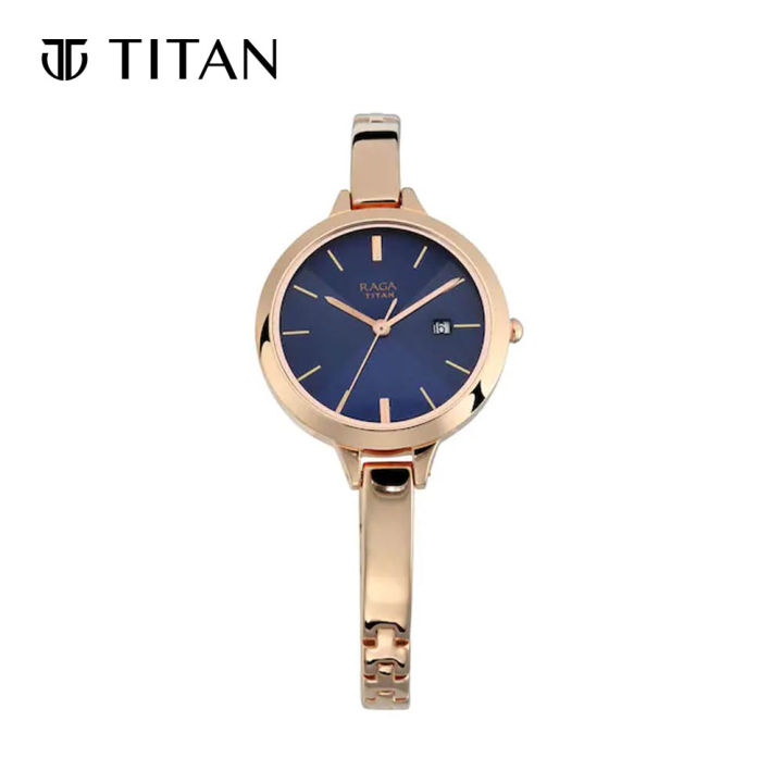 Titan Raga Blue Dial with Rose Gold Metal Strap Women s Watch 2578WM02 Lazada Singapore