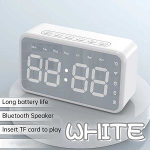 Mirror Alarm Clock Bluetooth Speaker Wireless Subwoofer with LED Music Player Desktop Clock Snooze Bass