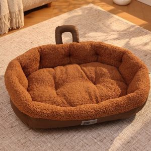 PWD0442 Soft Skin-Friendly Oval Plush Pet Bed Thickened Comfortable Pet Sofa Bed Universal Warm Snuggle Cat Nest Indoor