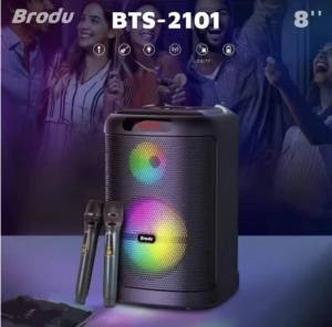BTS-2101 BRODU 8 Inches Bluetooth Speaker KTV Professional Sound Source with 2 Rechargeable Wireless Mic