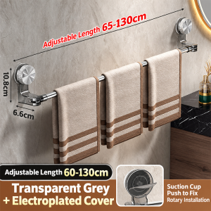 Free Hooks Included Adjustable Towel Rack No Drilling Heavy Duty Wall Mounted Bathroom Towel Holder Clothes Drying Bar