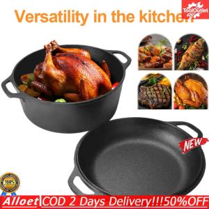 [ToolOutlet][ToolOutlet] 2 in 1 Iron Dutch Oven Pot with Skillet Lid Skillet Cookware Pan Set for Bread Frying Baking Camping BBQ