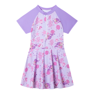 [Fast Shipping] Girls Cute Pink Mermaid Print One Piece Swimsuit Dress Style Quick Dry Swimwear for Girl 3-10 Yrs