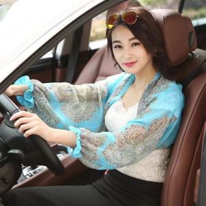 Spring and summer new chiffon sunscreen shawl cashew nut sunscreen clothing outdoor driving printing sleeves air conditioner thin silk scarf