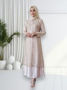 Gamis Hena Motif Brukat Tile Mutiara Busui Terbaru