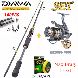 DAIWA Full Set Fishing Rod Carbon Fiber 1.65-2.7m and Spinning Reel Metal Spool 17Kg Max Drag Fishing Set Accessories