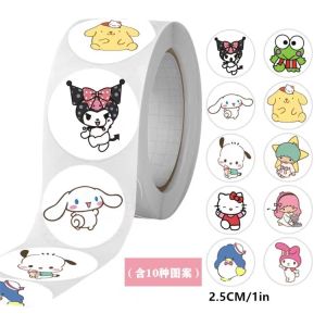500pcs/roll Sanrio Family Kuromi Melody Cinnamon Cute Creative Label Sticker Roll Tape三丽鸥家族库洛米美乐蒂玉桂狗可爱