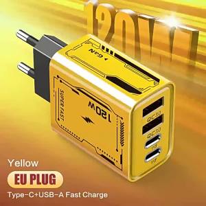 เครื่องหมาย 120W ที่ชาร์จศัพท์หลายพอร์ต   คู่ type-c+2USB เครื่องชาร์จ  5V/2APD อะแดปเตอร์ US-EU-UK