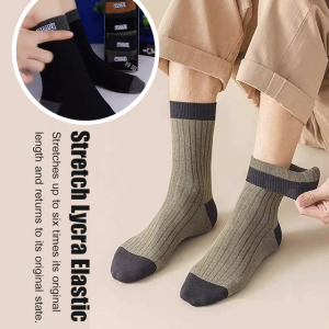 【5 Pairs】秋冬加厚棉袜子 Mens business midcalf socks thick retro warm midcalf socks business socks Autumn and winter thick cotton socks