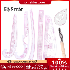 Bộ thước dẻo 7 món dùng để vẽ Phụ kiện nghành may Nhựa Đa Năng Pháp Đường Cong May Thước Đường Cong