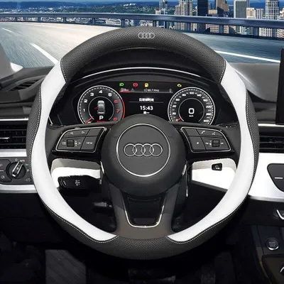 Leather Car Steering Wheel Protector Cover 38Cm Universal Holed steering wheel handle cover For Audi A3 8l A1 Q5 TT mk2 A5 A4 B7 B8 B5 A6 C7 C6 Q7 Q3 Q2 E-tron