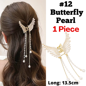 AIDA Elegant Metal Butterfly Pearl Hair Clip Catch Shark Jaw Clip Bath Hair Claw Fashion Accessories 优雅盘发流苏气质金属蝴蝶发夹抓夹鲨鱼