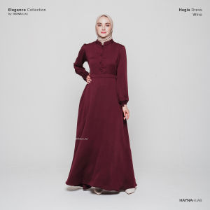 HAYNA Hagia Dress (Wine) - Dress Kondangan Daily Dress Busui Friendly Gamis Wanita Muslim