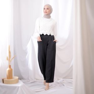 Daily Kulot Highwaist Polos Bahan Rayon Crincle - Celana Panjang Full Karet - Celana Kantoran Wanita - Korean Long Pants - Cullote Basic Pants
