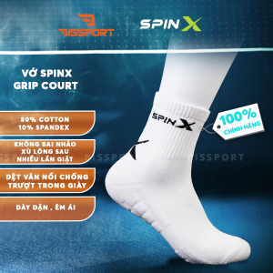 Vớ Thể Thao Pickleball / Tennis SpinX Grip Court Trắng Chính Hãng - Co Giản - Êm Ái - Thoáng Khí - Bền Bỉ - Chống Trượt - Ổn Định