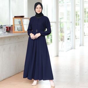Gamis Mona Dress Moscrepe Premium / Gamis Polos Dewasa Muslimah Trendy FREE BELT (Gratis Sabuk)