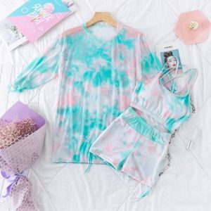 ชุดว่ายน้ำบิกินี/bikini ยืดหยุ่นเป็นพิเศษ เซ็ท 3 ชิ้น เสื้อคลุมตัวนอก+สปร์ตบรา+กางเกงขาสั้น 8277