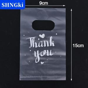 SHNGki 100 chiếc túi quà bằng nhựa mini ghi “Cảm ơn” túi đựng kẹo đám cưới túi mua sắm có quai xách