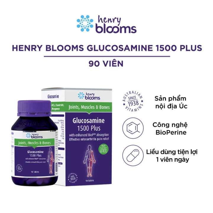 Viên uống Glucosamine 1500 Plus Henry Blooms hỗ trợ tăng tiết dịch khớp,  bảo vệ màng sụn khớp (Lọ 90 viên) | Lazada.vn