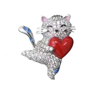 Fashionable Cats Hugging Heart Brooch Sturdy Alloy Accessory Elegant Everyday For Outfits