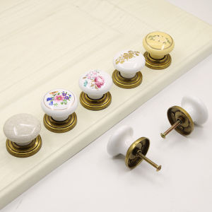 Shoe Cabinet Wardrobe Handles Lightweight Luxury American Country Style Zinc Alloy Ceramic Round Single-hole Furniture Door Handles 鞋橱柜 衣柜 拉手 家用 轻奢 美式田园锌合金陶瓷圆型单孔家具柜子把手 FUNIANQI