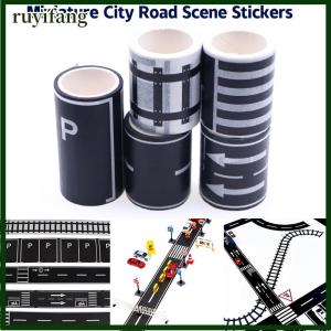 ruyifang 1Roll 5M 1:12 Dollhouse Road Traffic Railway Track Scene Tape Sticker Miniature Parking Scene Curve Sticker Model Decor Toy Accessories
