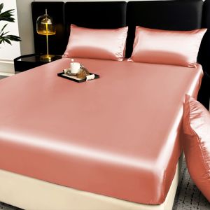 Dansunreve ผ้าปูที่นอน ผ้าไหมน้ำแข็ง 6ฟุต 5ฟุต 3ฟุต ผ้าปูเตียงผ้าไหมน้ำแข็งผ้าปูที่นอนผ้าปูซาตินซักแล้วเย็นปลอกหมอนผ้าปูที่นอนพอดีแบบราชาราชินีเดี่ยว