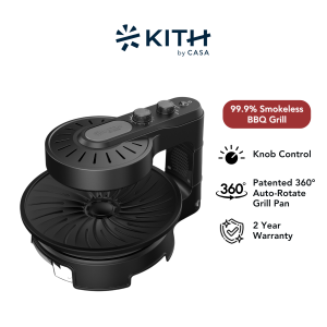 KITH Smokeless BBQ - PyroGlow™ Knob | 99.9% Smokeless | Patented 360° Auto-Rotate Grill Pan | SBG-KC-BG2