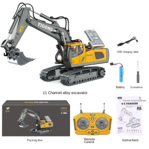 MECOME 11 Channel Excavator Dump Truck Simulation 2.4G Remote Control RC Car Model Toy Professional Alloy Plastic Childrens Toy Car Kid Gift
