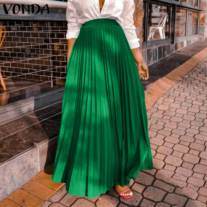 VONDA Women's Skirt Fashion High Waist Maxi Pleated Skirts