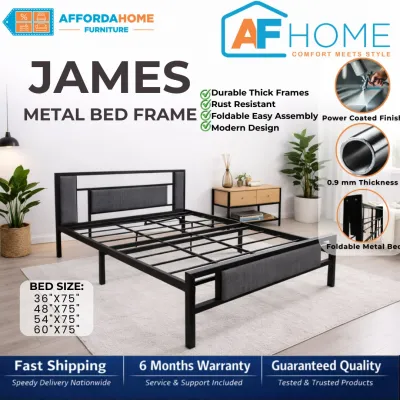 JAMES | Upholstered Metal Bed Frame - Modern Industrial Bedroom Bed