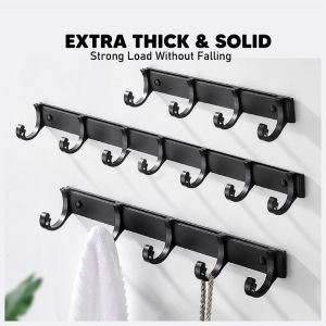 Black Oxide Coated Space Aluminium 3/4/5/6/7 Hooks Hanger Multipurpose Durable Bathroom Kitchen Bedroom