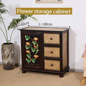 ตู้เก็บของตกแต่งสไตล์เอเชียตะวันออกเฉียงใต้ แบบไทยคลาสสิก ตะกร้าสานหวาย แกะสลักไม้เนื้อแข็ง สำหรับห้องรับแขกและฮอลล์ทางเข้า