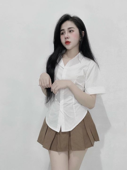 Áo Sơ Mi Cổ Nơ Tay Bo Chun Mix Chân Váy Xòe giá sỉ, giá bán buôn - Thị  Trường Sỉ