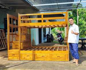 Tempat tidur tingkat kayu jati 160x200