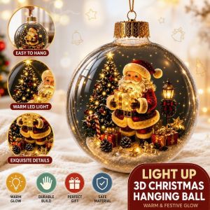 Christmas Decorations 3D Glowing Christmas Ornament Light Up Hanging Ball Acrylic Stained Glass Effect Santa Snowman 8cm