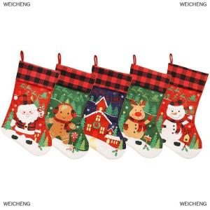 [COD] WEICHENG Christmas Stockings Christmas Stocking Deer Santa Snowman Plaid Xmas Stocking Holiday Christmas Decoration For Family Kids