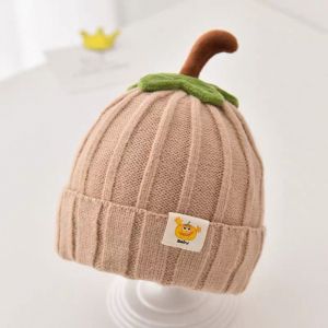 PYA94 Soft Baby Knitted Hat Cartoon Design Cuffed Style Infant Cap New Yarn Pumpkin Toddler Beanie Halloween